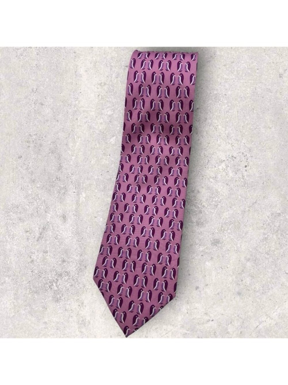 CHARLES TYRWHITT Silk Tie ENGLAND XL Pink Purple Penguin W:3.7" EUC